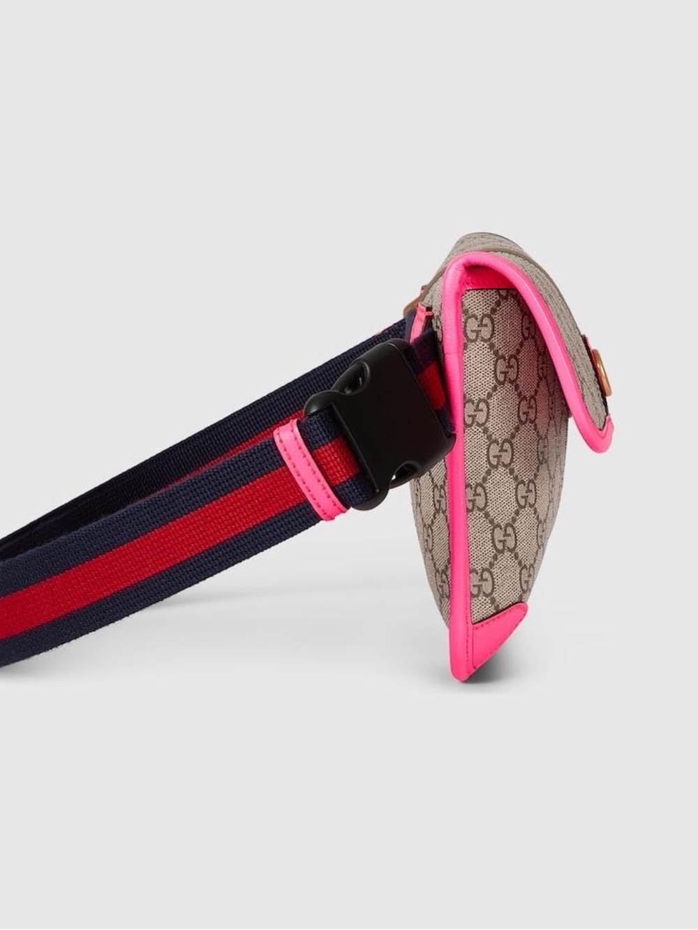 Gucci Beige GG Supreme Shoulder Bag with Pink Trim and Green-Red Stripe - Picture 4 of 8